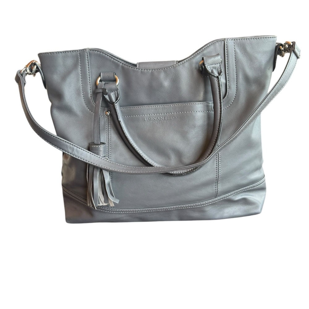 Tignanello Gray Leather Tote Bag